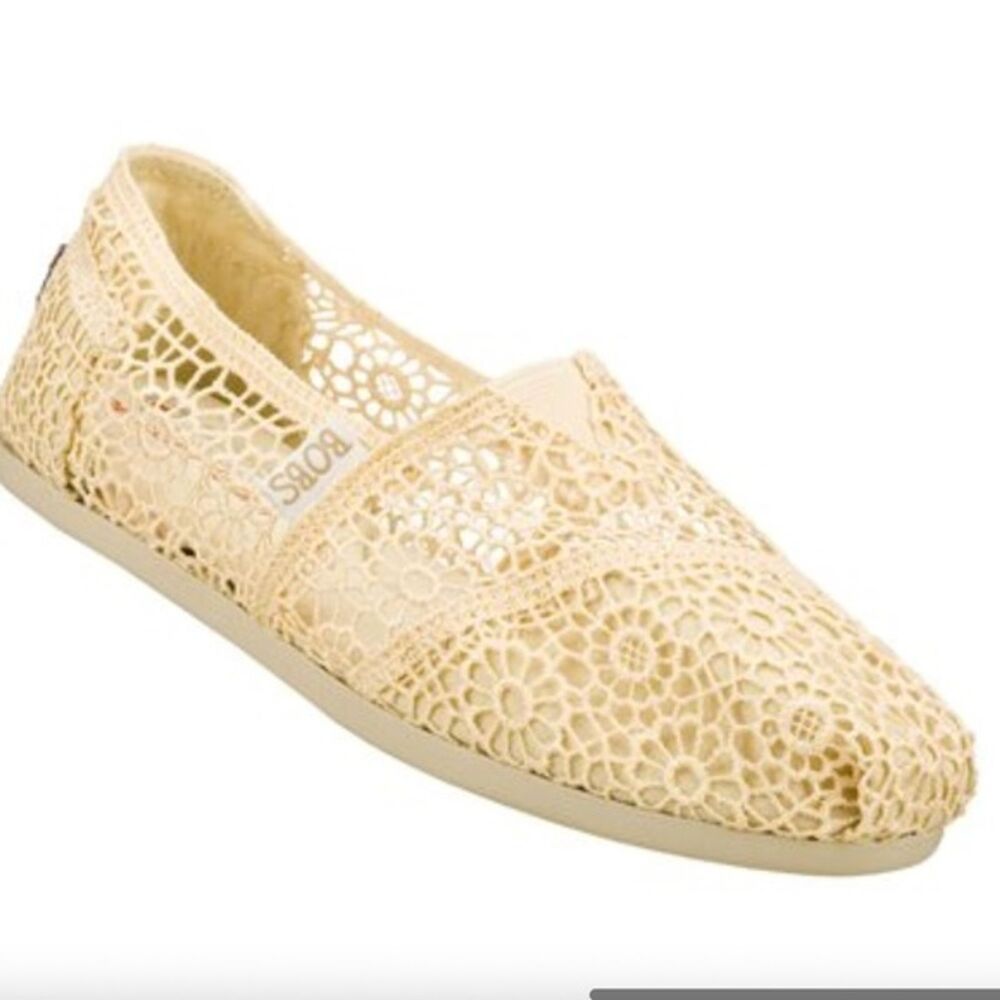 Skechers Bobs Shoes Women's 6 Lace Crochet Flats Beachy Preppy Breathable